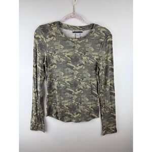 Contempo Casuals Camo Top Large Ribbed Long Sleeve Y2K Grunge Sleaze Indie Army